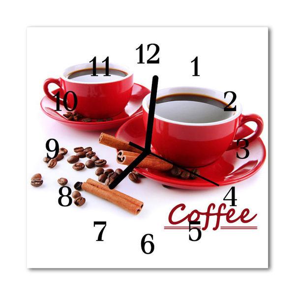 Glass Wall Clock Cup of coffee food and drinks red