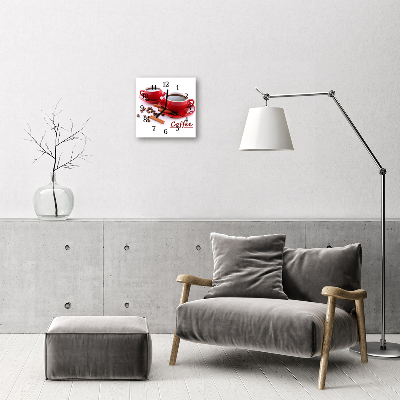 Glass Wall Clock Cup of coffee food and drinks red