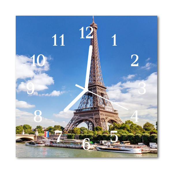 Glass Wall Clock Eiffel Tower Architecture Multi-Coloured