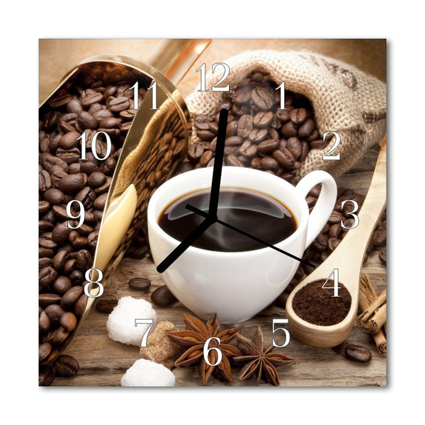 Glass Wall Clock Coffee Food and Drinks Brown