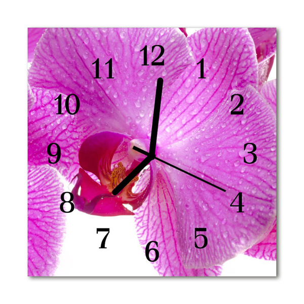 Glass Wall Clock Orchid flowers pink