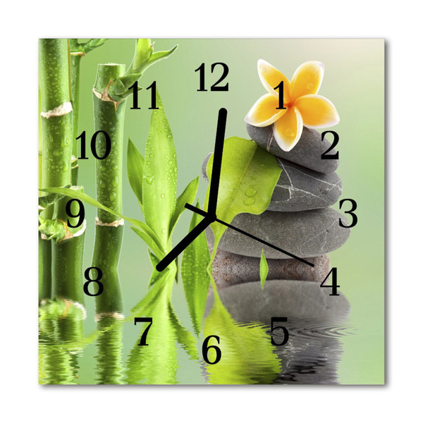 Glass Wall Clock Bamboo stones bamboo stones green