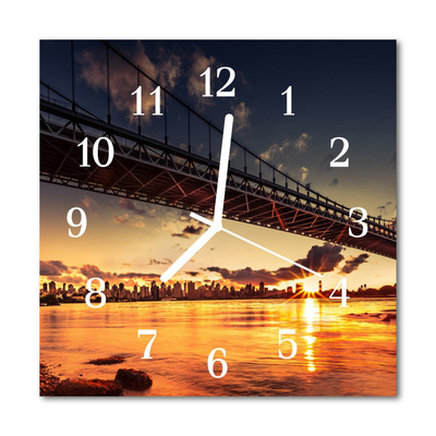 Glass Wall Clock Bridge River Architecture River Orange