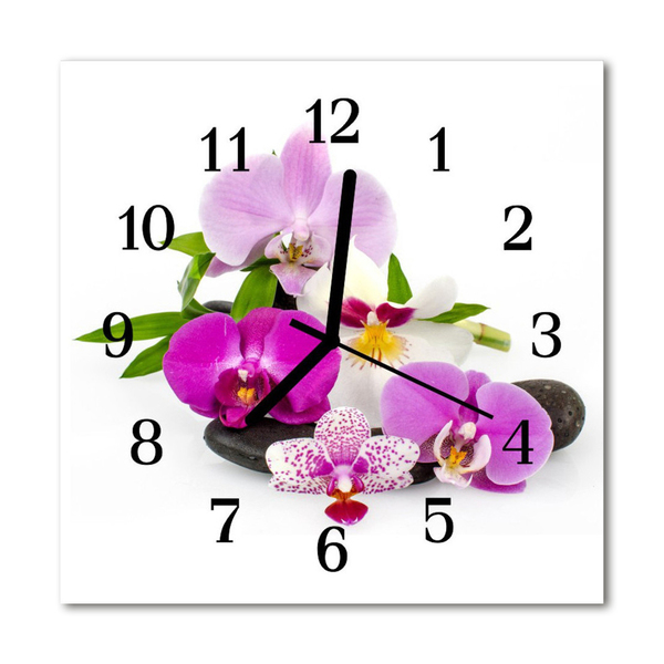 Glass Wall Clock Orchid flowers purple