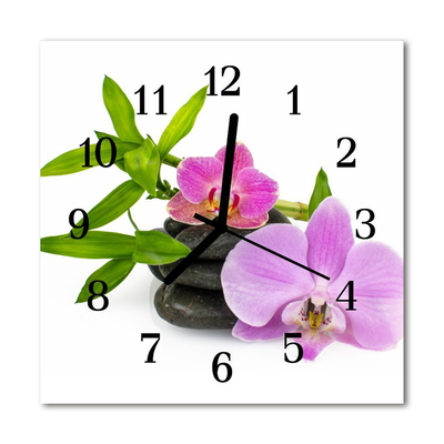 Glass Wall Clock Orchid flowers purple