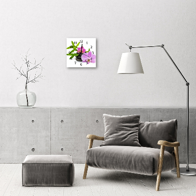 Glass Wall Clock Orchid flowers purple