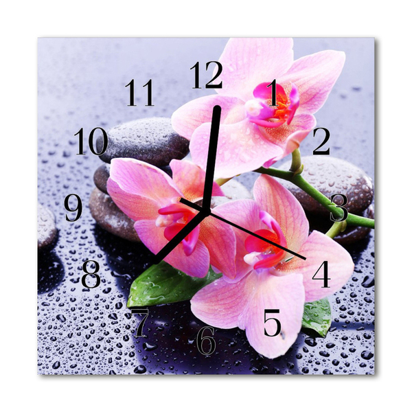 Glass Wall Clock Orchid flowers pink