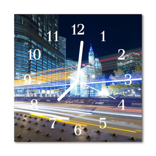 Glass Wall Clock Skyline Beverages Blue