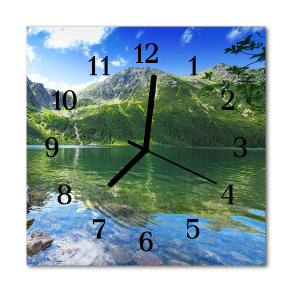 Glass Wall Clock Mountain lake landscape lake green