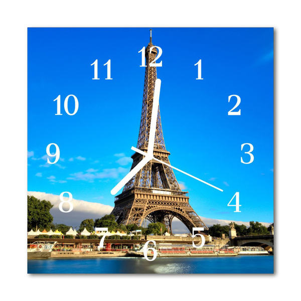 Glass Wall Clock Eiffel Tower Paris Architecture Cities Blue