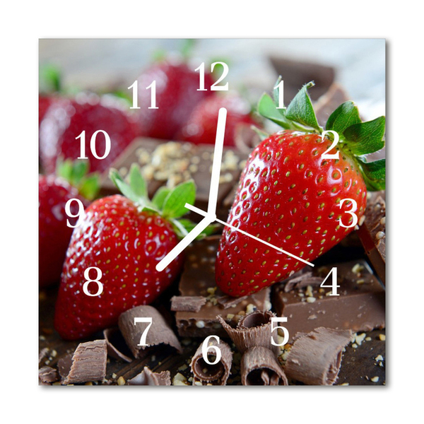 Glass Wall Clock Strawberries Fruit Red