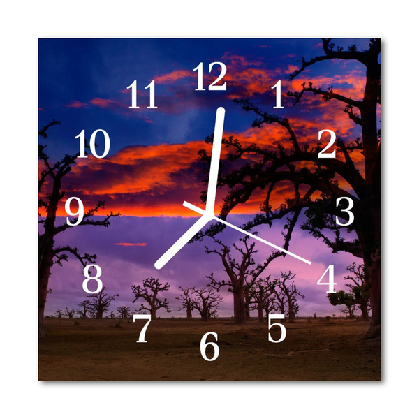 Glass Wall Clock Trees Trees Blue