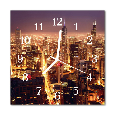 Glass Wall Clock Skyline Beverages Yellow