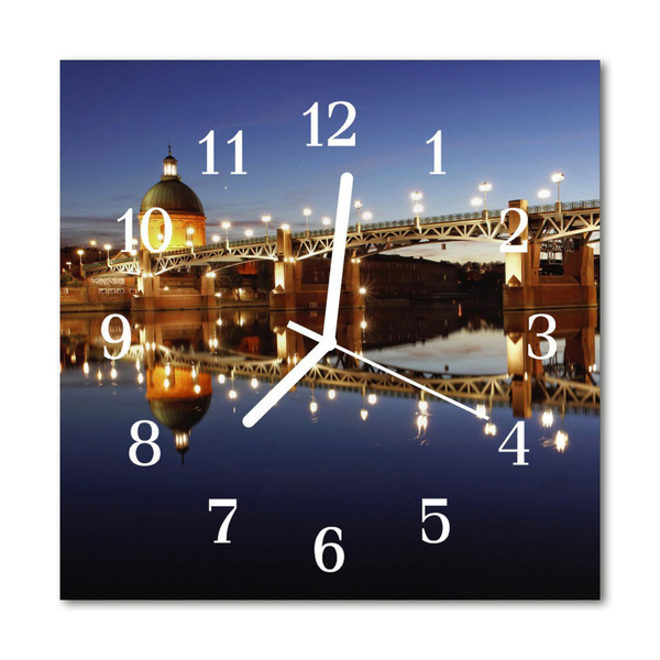 Glass Wall Clock River Bridge River Architecture Blue