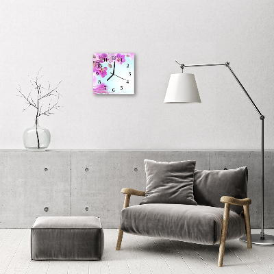 Glass Wall Clock Orchid flowers purple