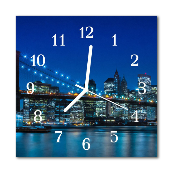 Glass Wall Clock Skyline Beverages Blue