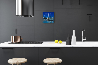 Glass Wall Clock Skyline Beverages Blue