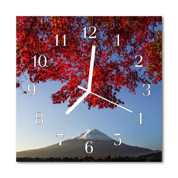 Glass Wall Clock Mountain Foliage Landscape Nature Red