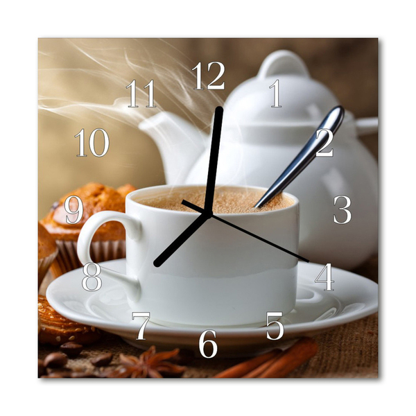 Glass Wall Clock Cup Food and Drinks White