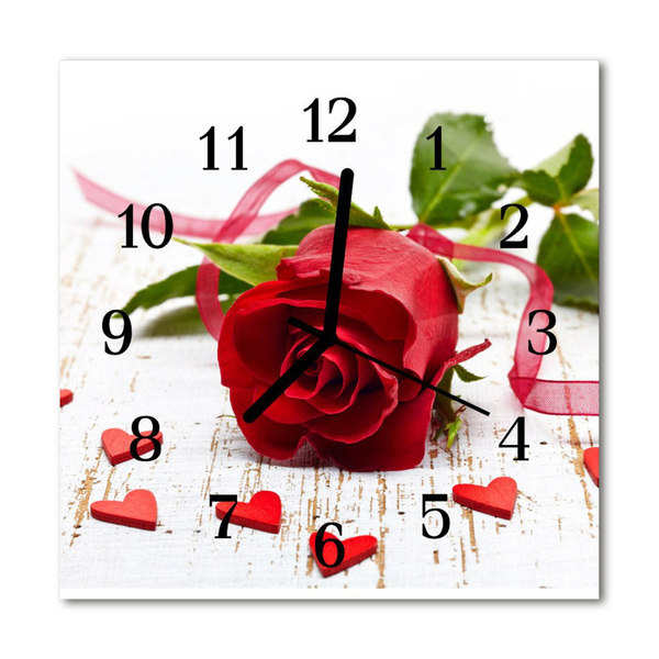 Glass Wall Clock Rose flowers red