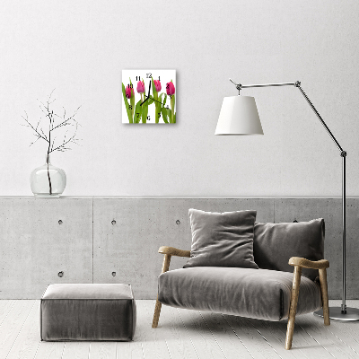 Glass Wall Clock Tulips plants pink