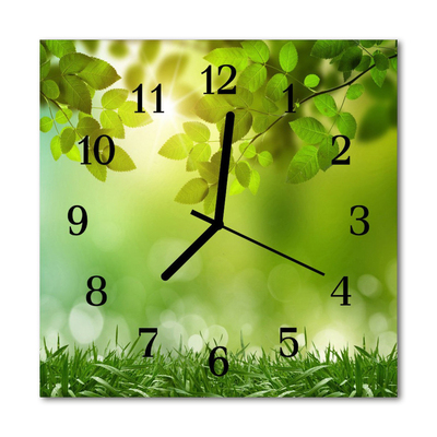 Glass Wall Clock Spring nature green