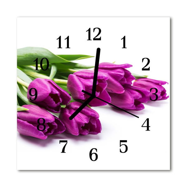 Glass Wall Clock Tulips plants purple