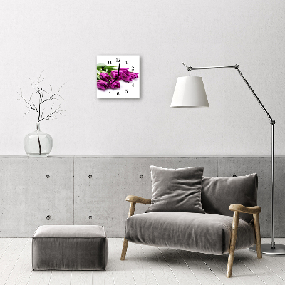 Glass Wall Clock Tulips plants purple