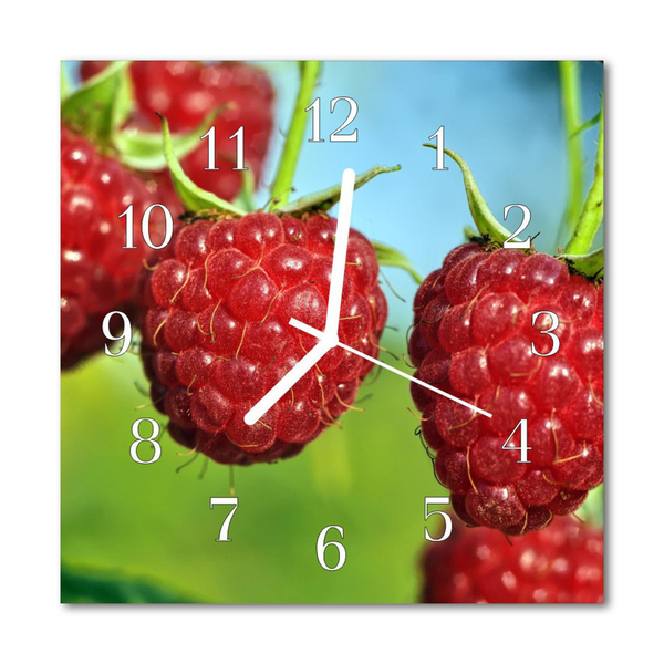 Glass Wall Clock Raspberries Fruit Red