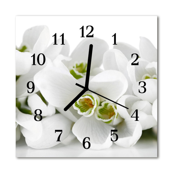 Glass Wall Clock Flowers flowers white