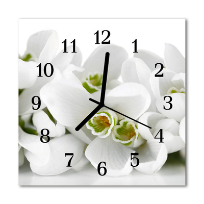 Glass Wall Clock Flowers flowers white