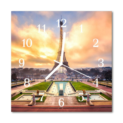 Glass Wall Clock Eiffel Tower Architecture Multi-Coloured