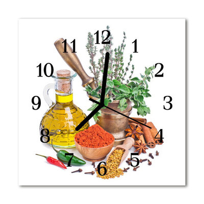 Glass Wall Clock Spices food and drinks multi-coloured