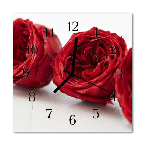 Glass Wall Clock Flowers flowers red