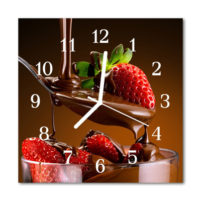 Glass Wall Clock Chocolate Strawberries Food and Drinks Fruit Brown