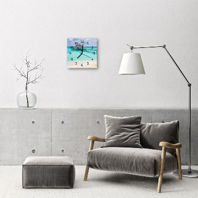 Glass Wall Clock Beach landscape blue