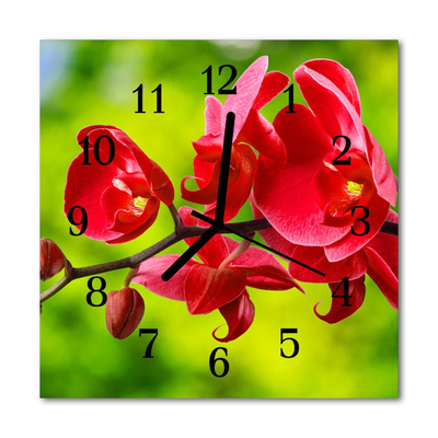 Glass Wall Clock Orchid flowers red