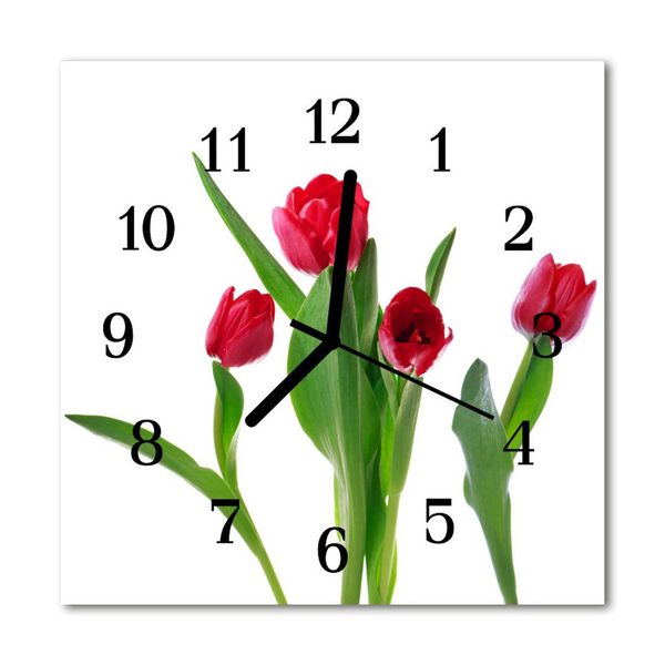 Glass Wall Clock Tulips plants green