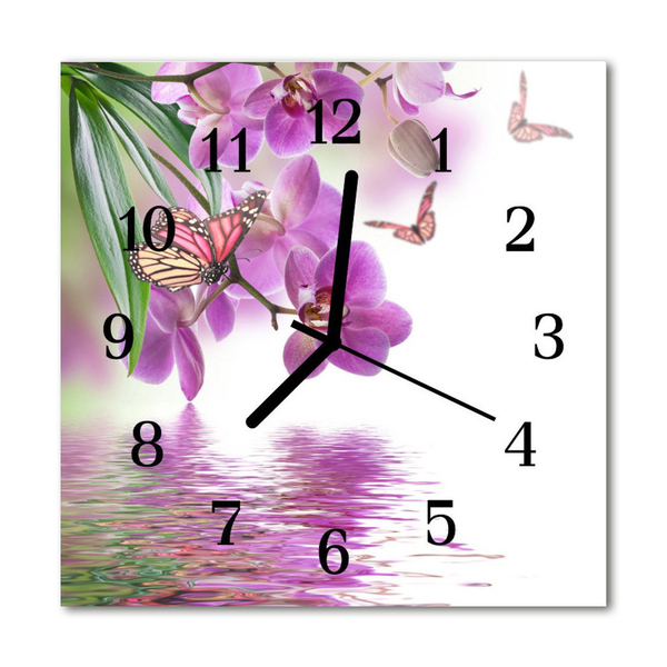 Glass Wall Clock Butterflies animals purple