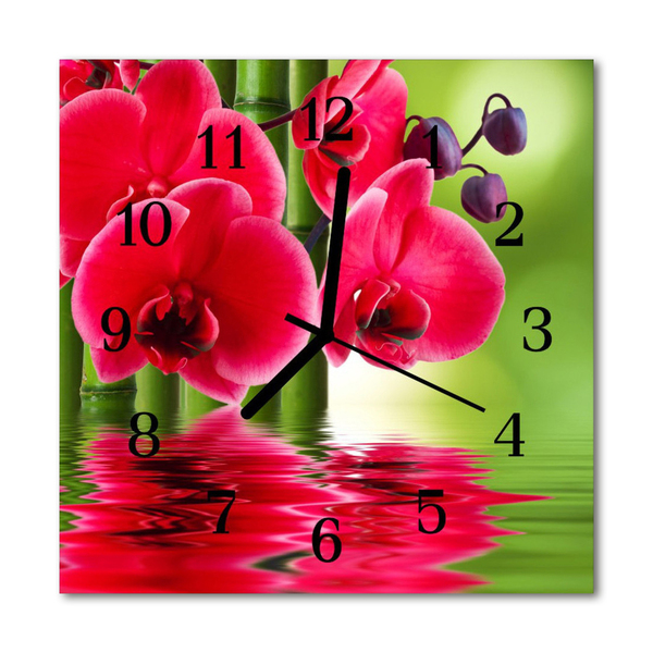 Glass Wall Clock Orchid nature red