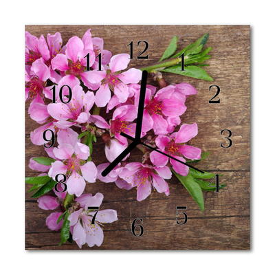 Glass Wall Clock Flowers flowers pink