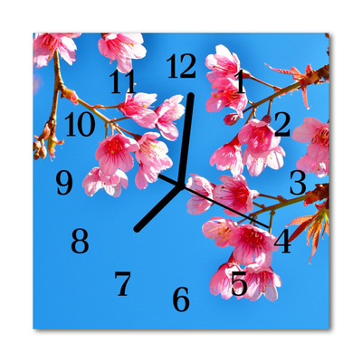 Glass Wall Clock Flowers flowers pink