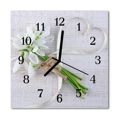 Glass Wall Clock Bunch of flowers flowers white