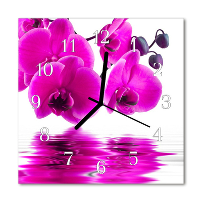 Glass Wall Clock Orchid Flowers Pink