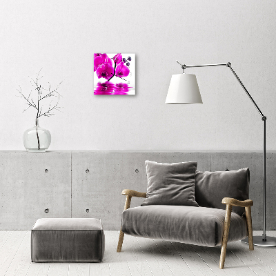 Glass Wall Clock Orchid Flowers Pink