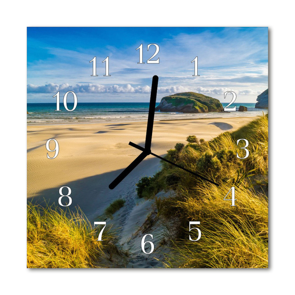 Glass Wall Clock Beach Landscape Brown