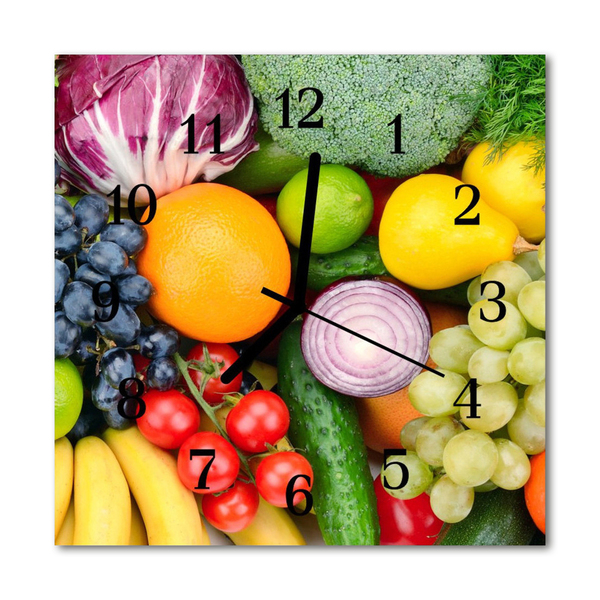 Glass Wall Clock Fruits vegetables fruits food and drinks multi-coloured