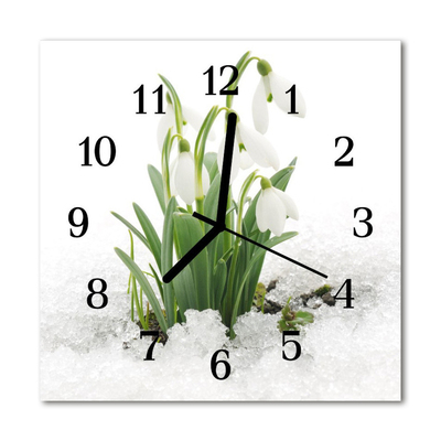 Glass Wall Clock Snowdrop flowers white