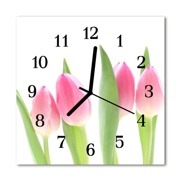 Glass Wall Clock Tulips plants pink