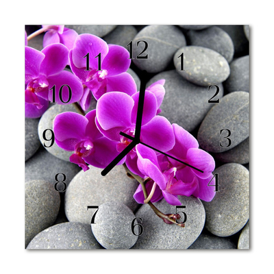 Glass Wall Clock Orchid stones flowers stones purple